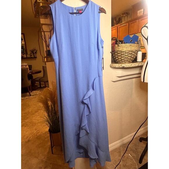 VINCE CAMUTO Rumple Twill Flutter-Hem Dress Blue Size 4 NWT - Picture 6 of 6